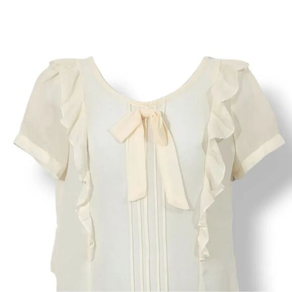 NEW Vintage 90s Y2K City Bird Ruffled Sheer Chiffon Top in Ivory Size Small - Picture 3 of 9